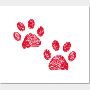 Happy Mother's Day greeting card with hand drawn red colored paw prints Posters and Art